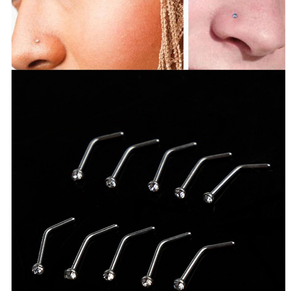Curved Stainless Steel Diamond Nose Stud Nose Ring